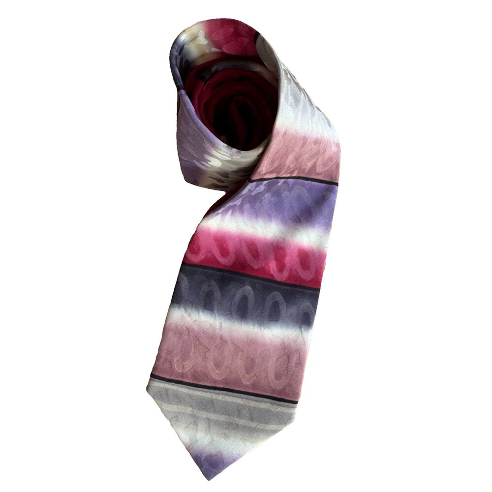 Robert Daskal Hand Painted Silk Tie Abstract  Artistic Necktie Pink Purple 60"